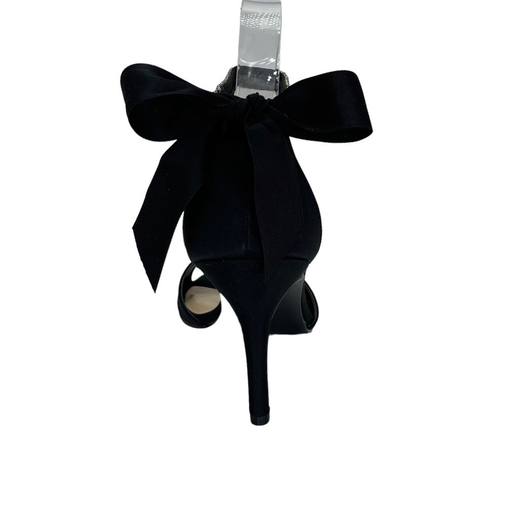 Nina Vinnie Black Satin Womens Heels 10M Rhinestone Ankle Strap - Picture 3 of 11
